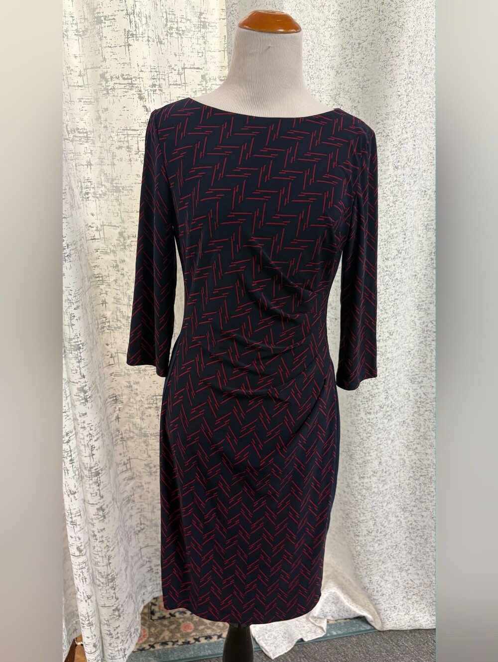 Ralph Lauren Navy Dress with Red Geometric Print